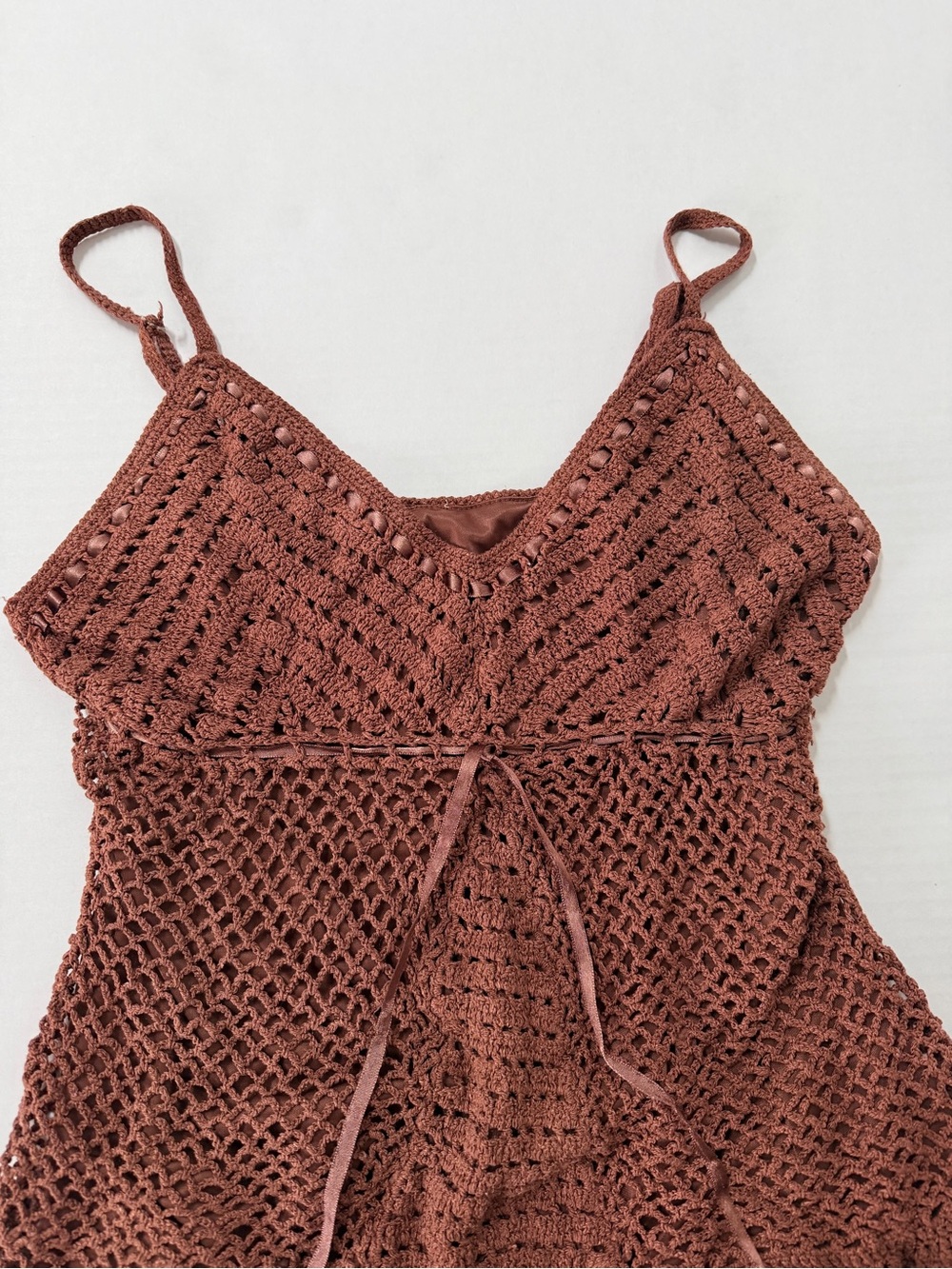 Vintage Chocolate Brown Crochet Cami Tank Top — Silk Blend Boho Fairy S/M - Picture 2 of 12